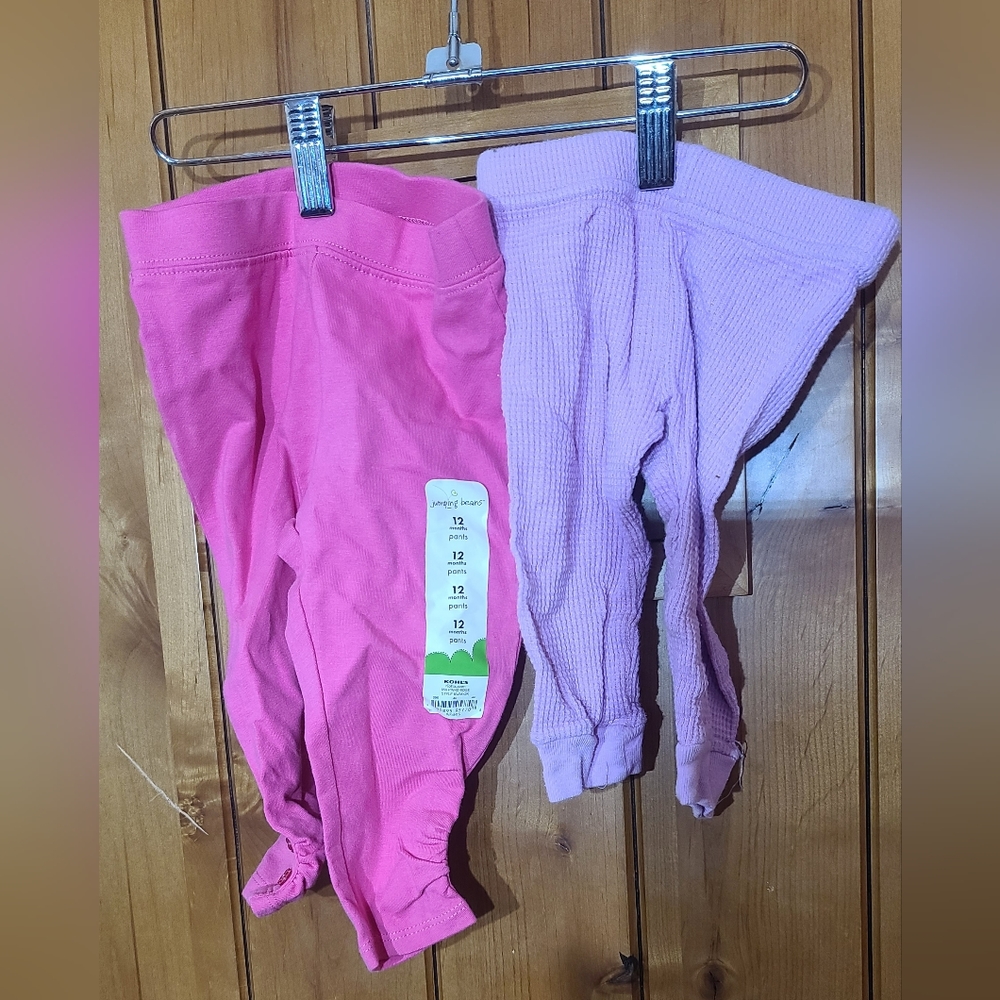Jumping bean pink and French toast purple baby leggings 12m